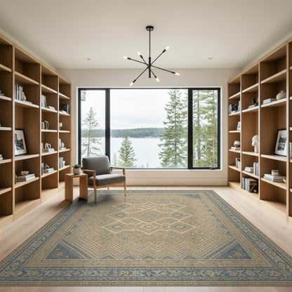 Distressed Blue Geometric Vintage Area Rug