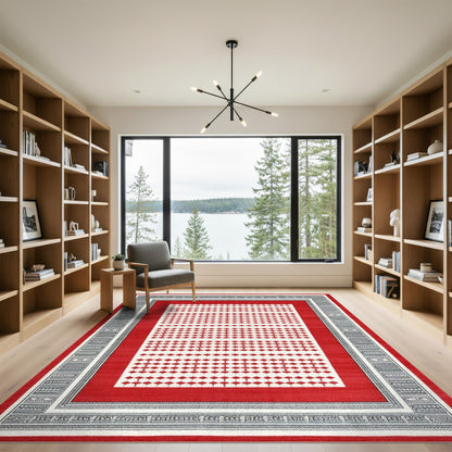 Red Diamond Lattice Area Rug