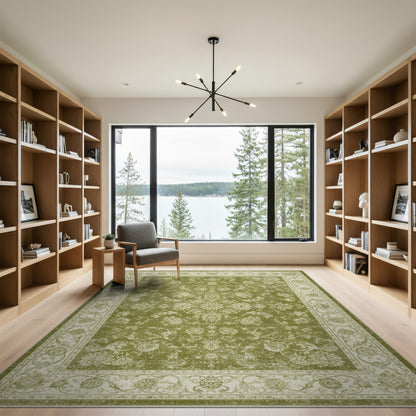 Green Floral Vintage Area Rug
