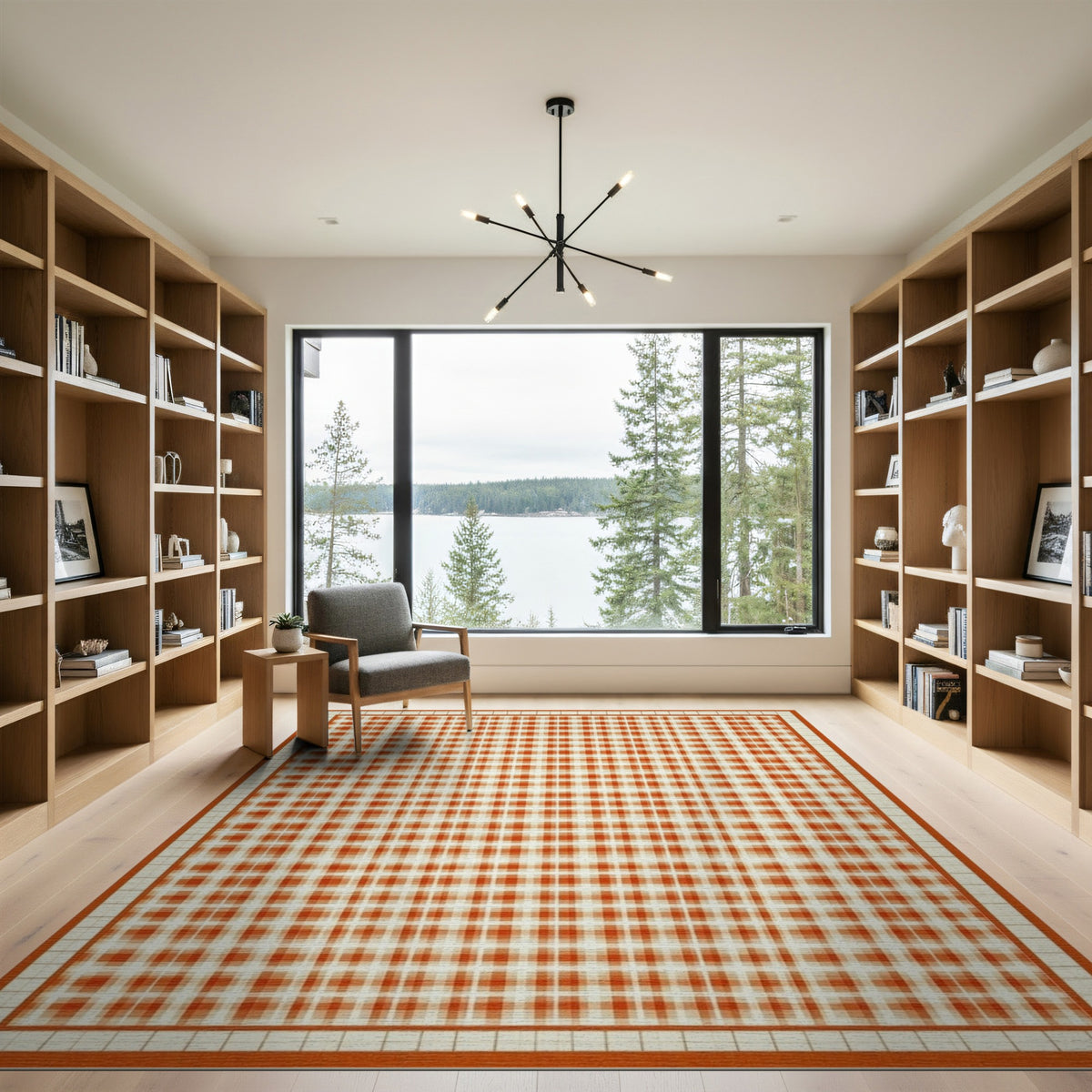Orange Checkered Geometric Modern Area Rug