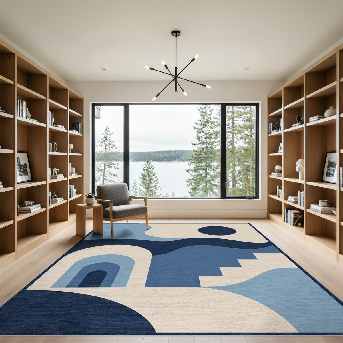 Geometric Modern Blue and Teal Blue Geometric Arch Area Rug