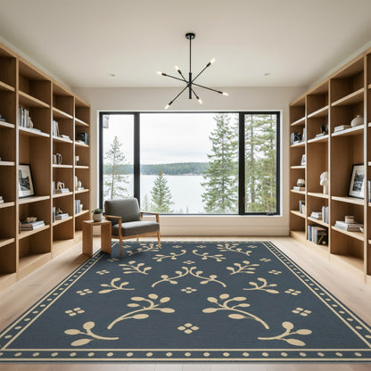Navy Floral Vine Area Rug