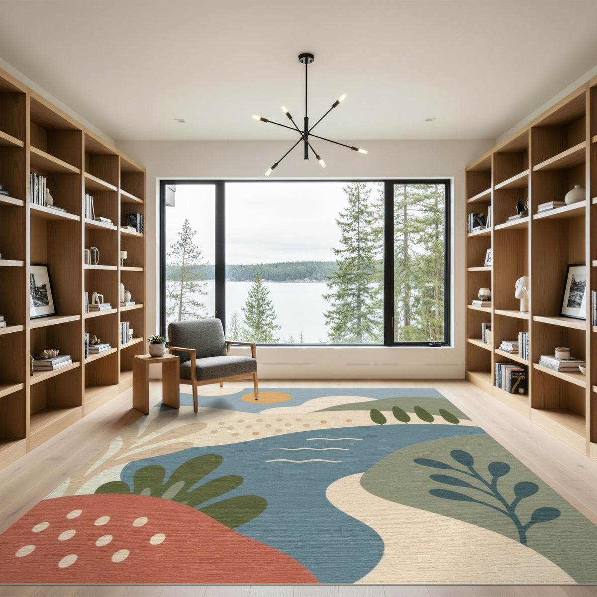 Blue River Abstract Landscape Area Rug