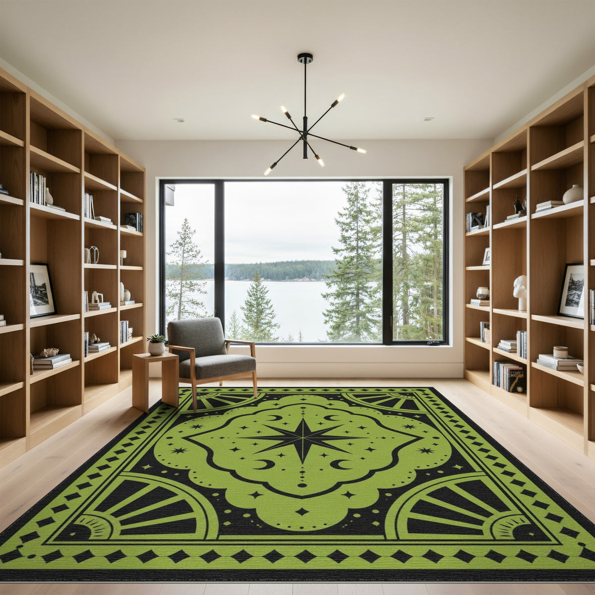Green Geometric Modern Green Celestial Star Area Rug