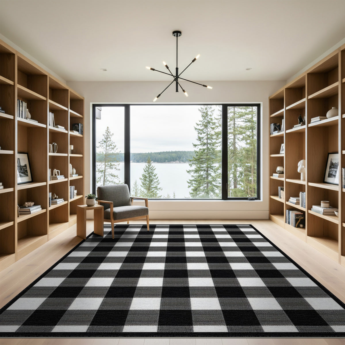 Black White Checkered Geometric Area Rug