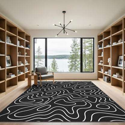 Abstract Area Wave Black White Abstract Wave Area Rug