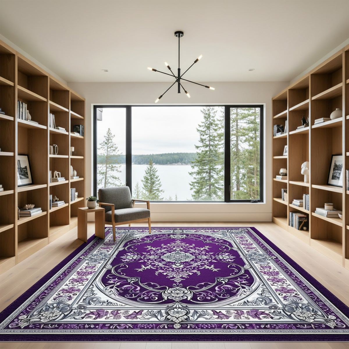 Traditional Persian Purple Floral Medallion Area Rug