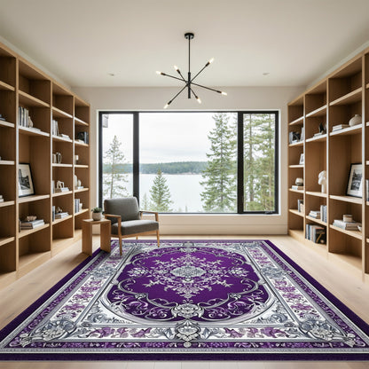 Traditional Persian Purple Floral Medallion Area Rug