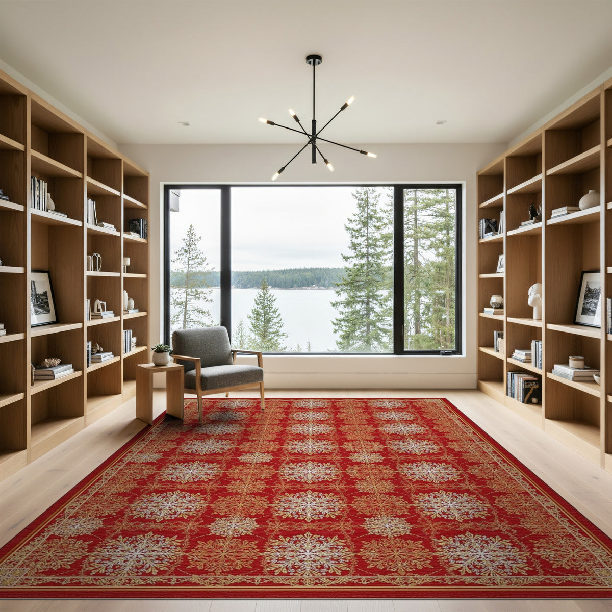 Red Snowflake Persian Red Area Rug