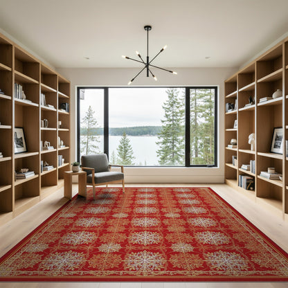 Red Snowflake Persian Red Area Rug