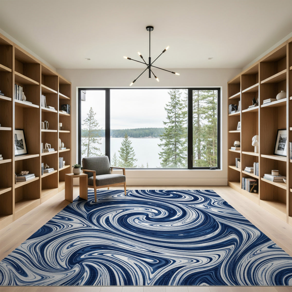 Blue and Teal Blue Marble Swirl Abstract Area Rug