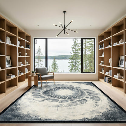 Black White Abstract Circular Area Rug