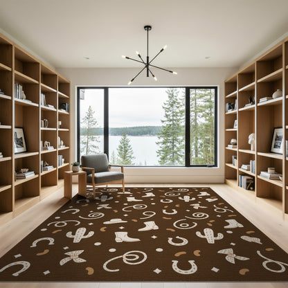 Southwestern Cowboy Cactus Brown Area Rug