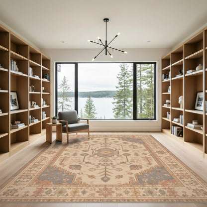 Beige Traditional Persian Floral Medallion Area Rug