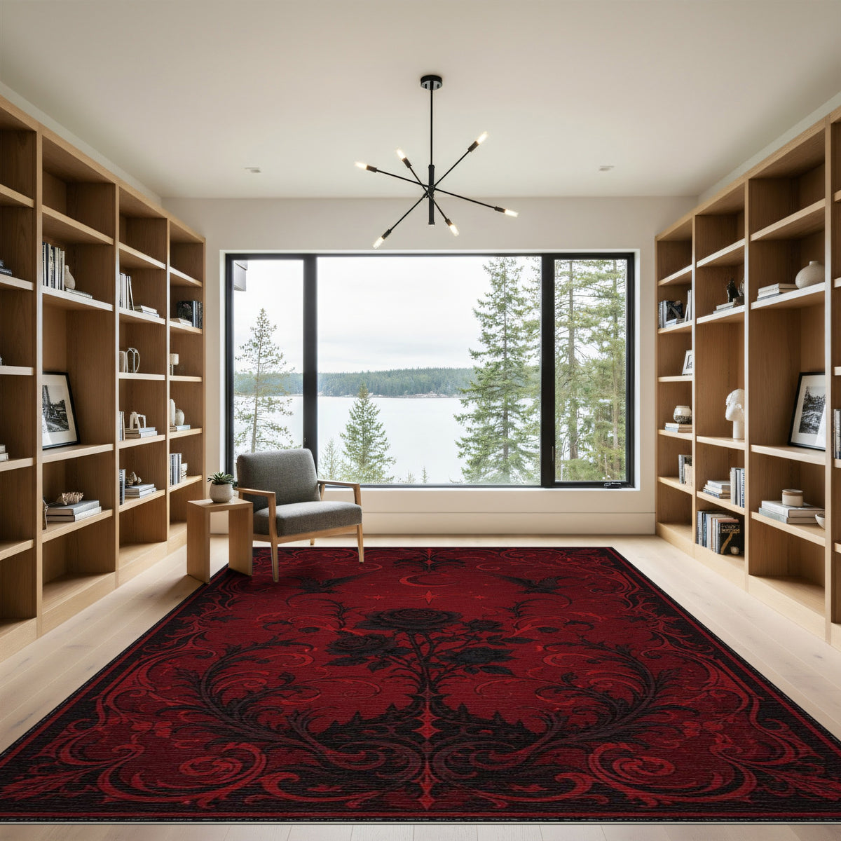 Gothic Rose Raven Red Area Rug