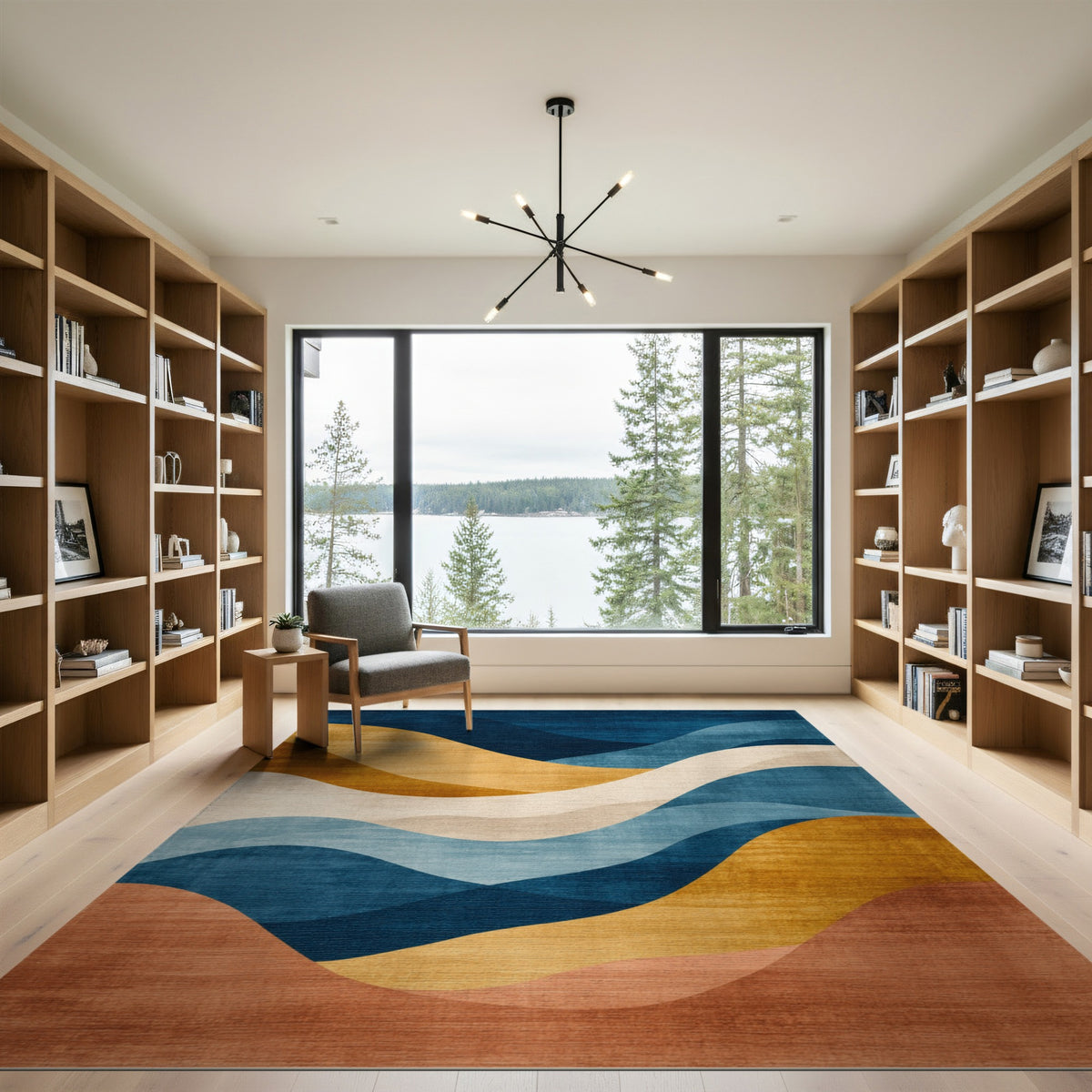 Blue Teal Abstract Wave Area Rug