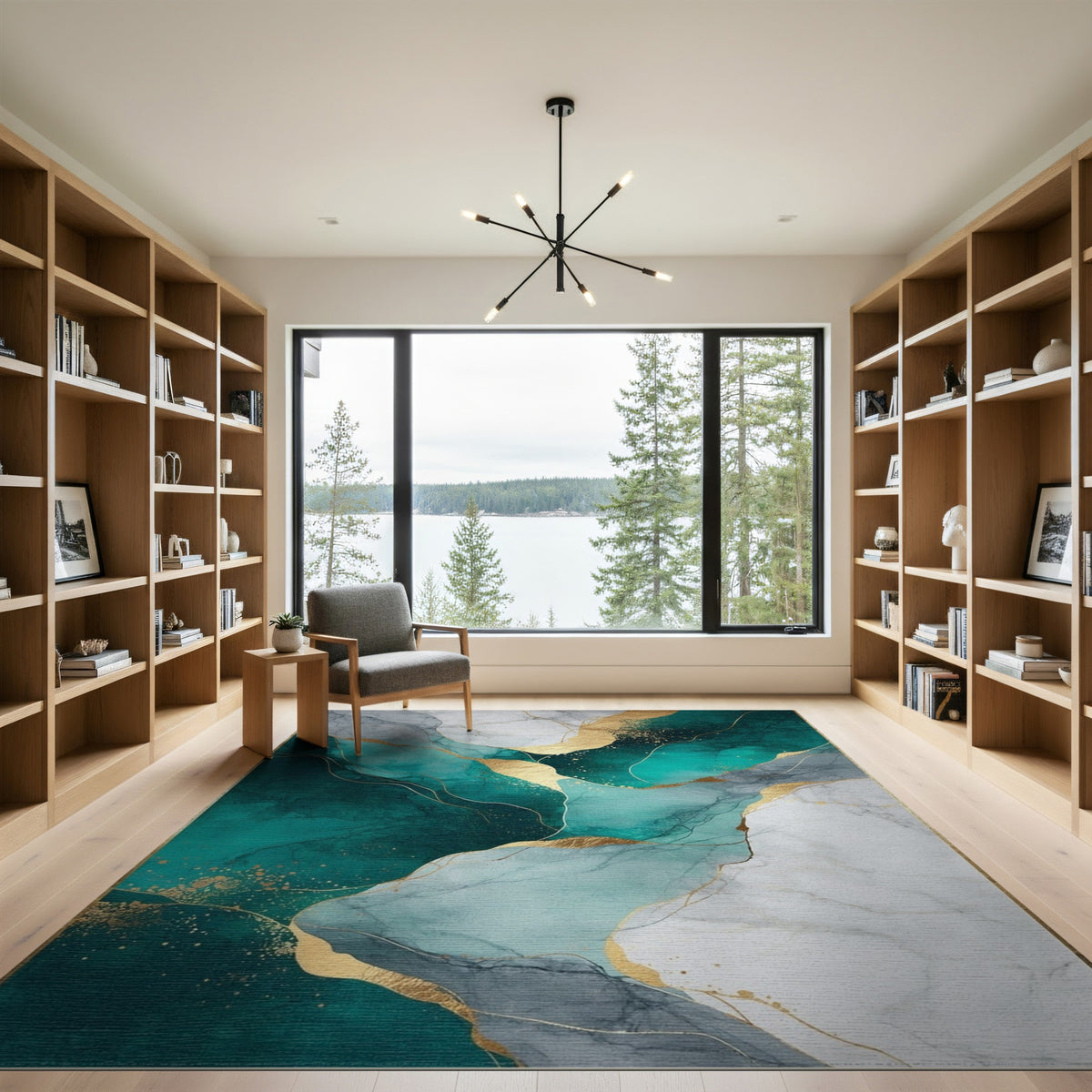 Abstract Area Teal Gold Marble Abstract Area Rug