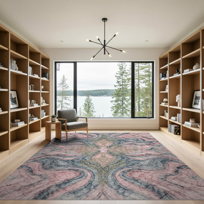 Pink Marble Gold Filigree Area Rug