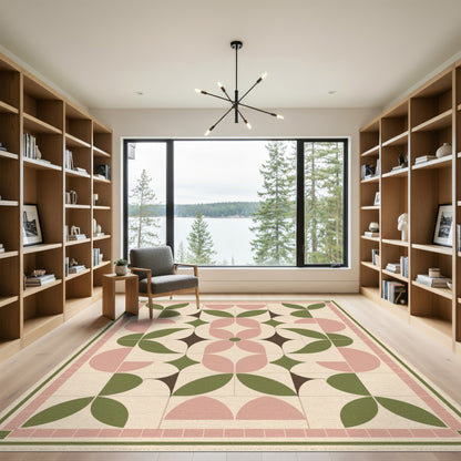 Pink Geometric Leaf Area Rug