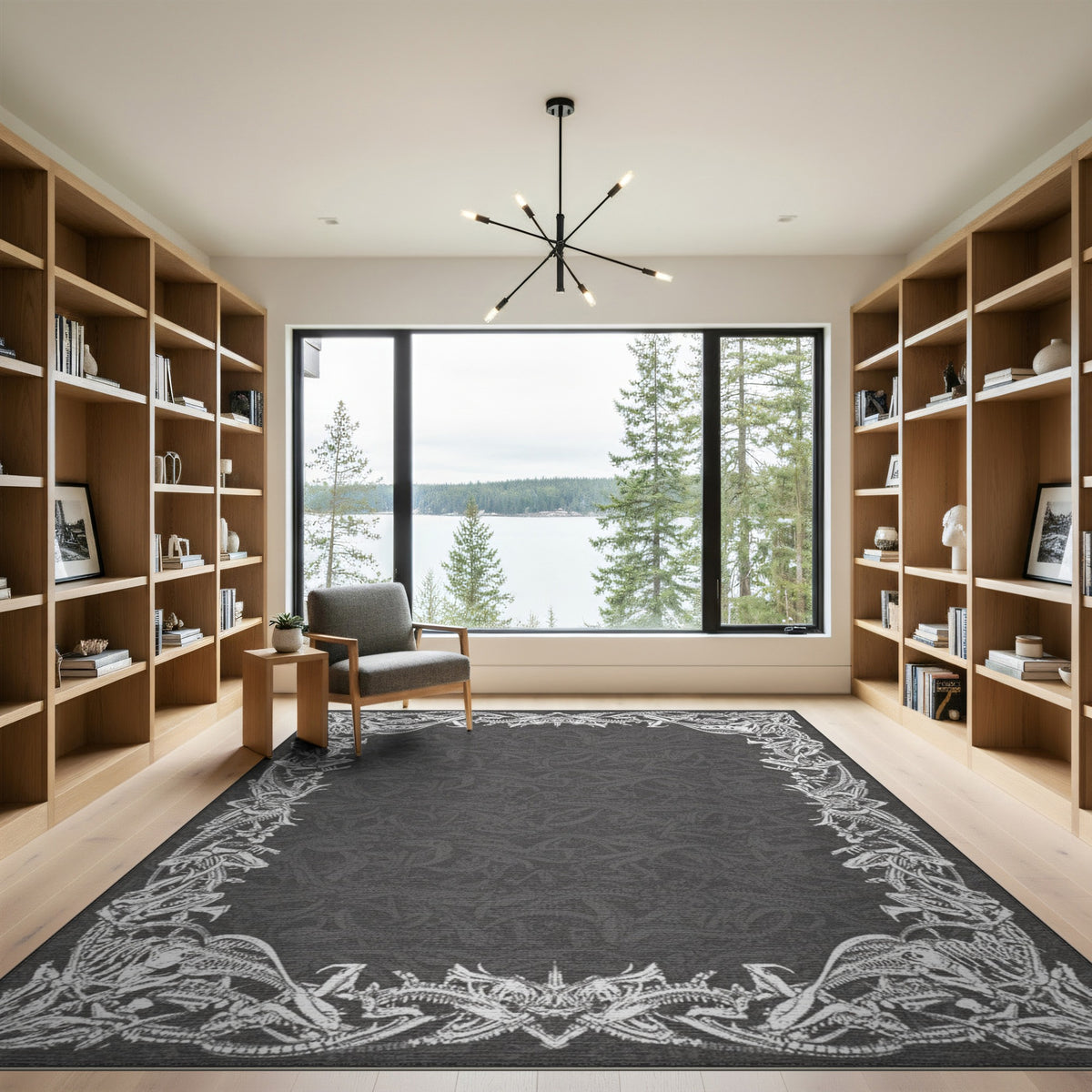 Black White Dragon Skeleton Area Rug