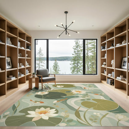 Lotus Koi Pond Washable Area Rug