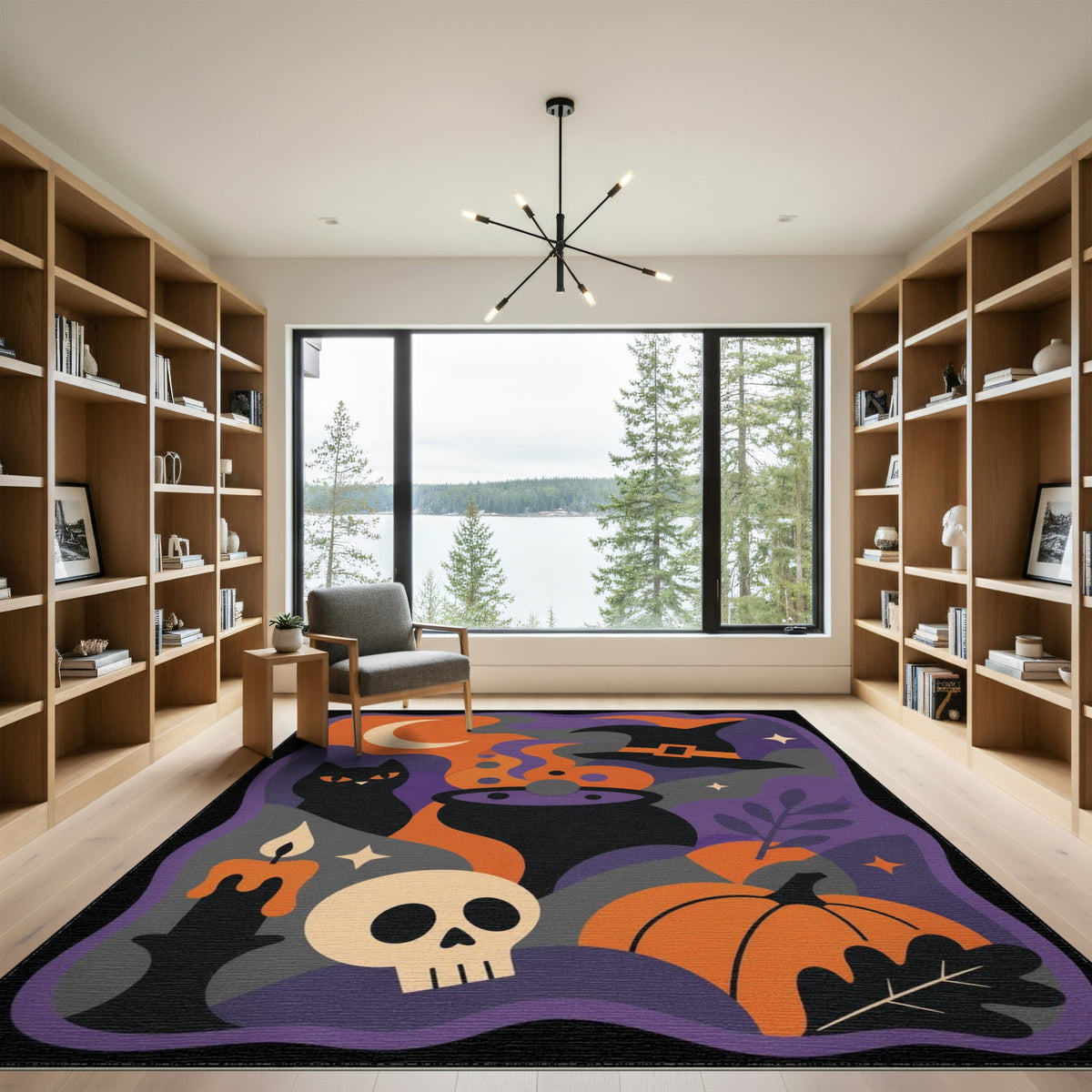 Halloween Witch Cauldron Black Cat Area Rug
