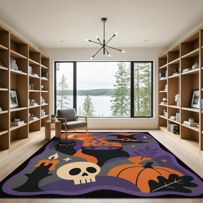 Halloween Witch Cauldron Black Cat Area Rug