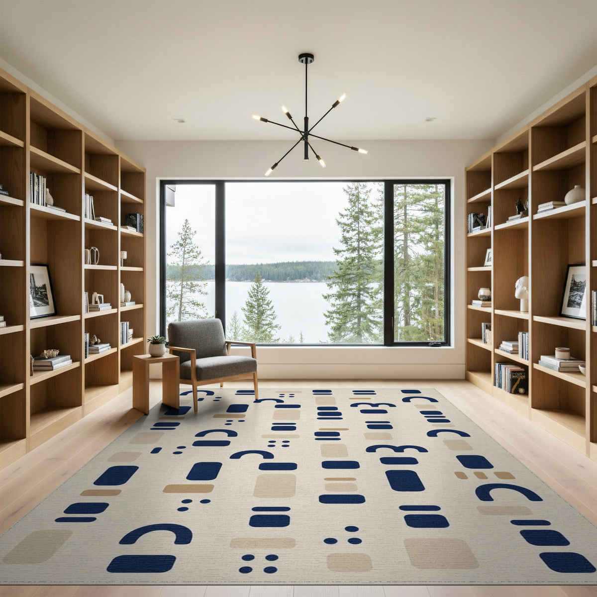 Blue and Teal Geometric Modern Navy Geometric Area Rug