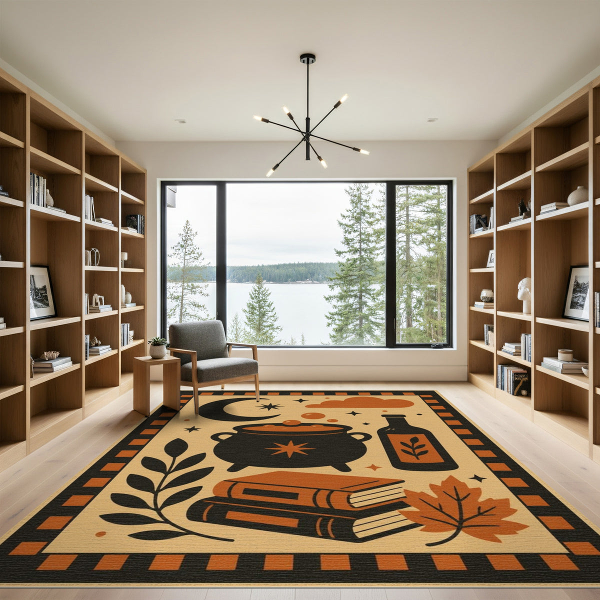 Mystical Cauldron Orange Washable Area Rug