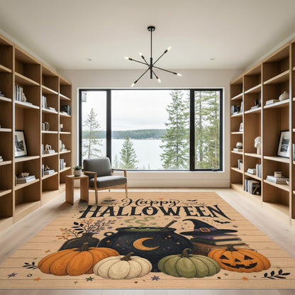 Happy Halloween Cauldron Pumpkin Washable Area Rug