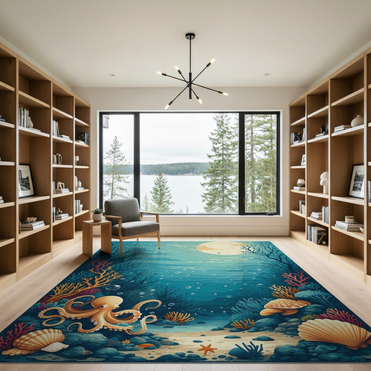 Underwater Octopus Coastal Area Rug