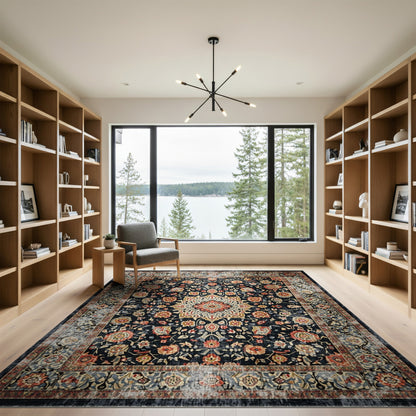 Multi-color and Patterns Black Persian Floral Area Rug