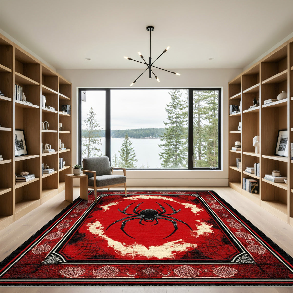 Red Gothic Spider Distressed Area Rug