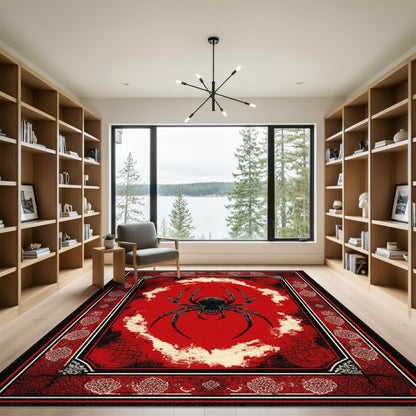 Red Gothic Spider Distressed Area Rug