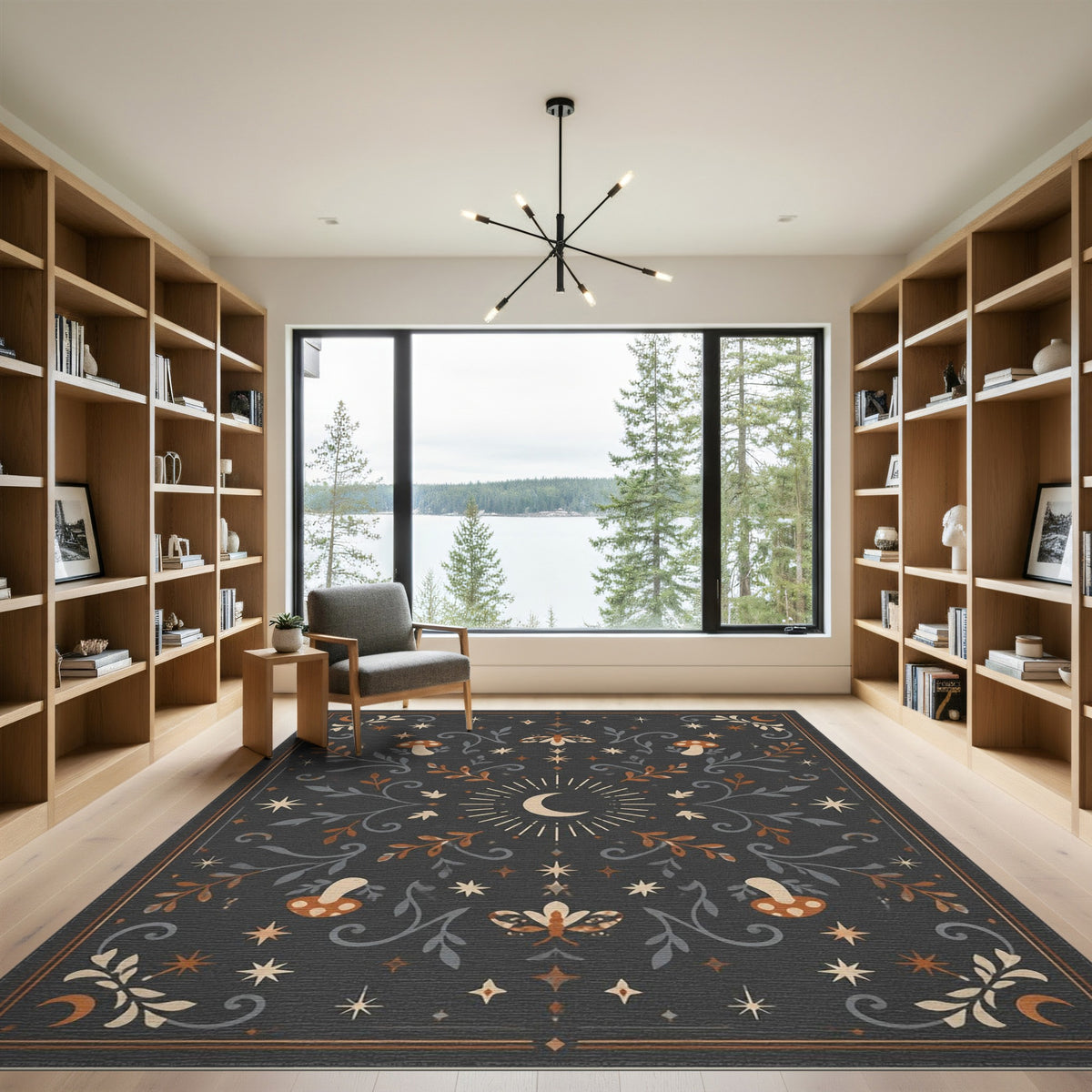 Celestial Mushroom Moon Boho Area Rug