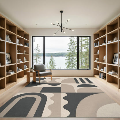 Beige and Neutral Geometric Modern Geometric Beige Area Rug