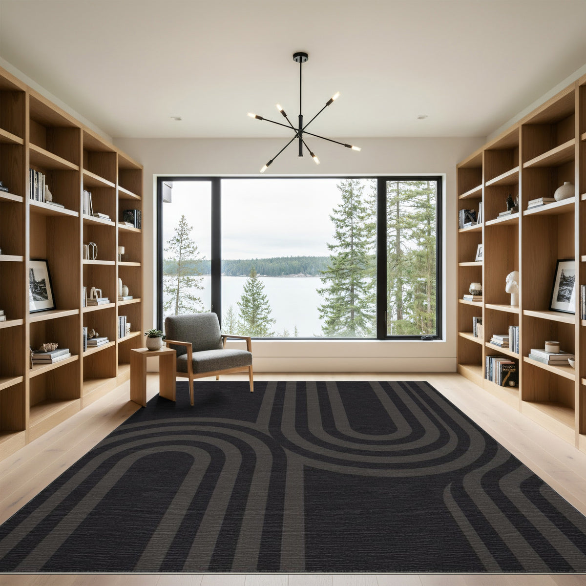Black Geometric Arch Black and White Area Rug