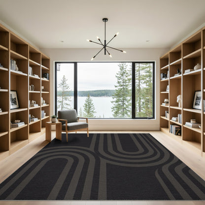Black Geometric Arch Black and White Area Rug