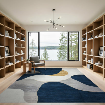 Navy Gold Abstract Wave Area Rug