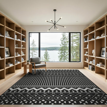 Black White Heritage Tribal Area Rug
