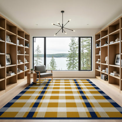 Navy Mustard Checkered Area Rug