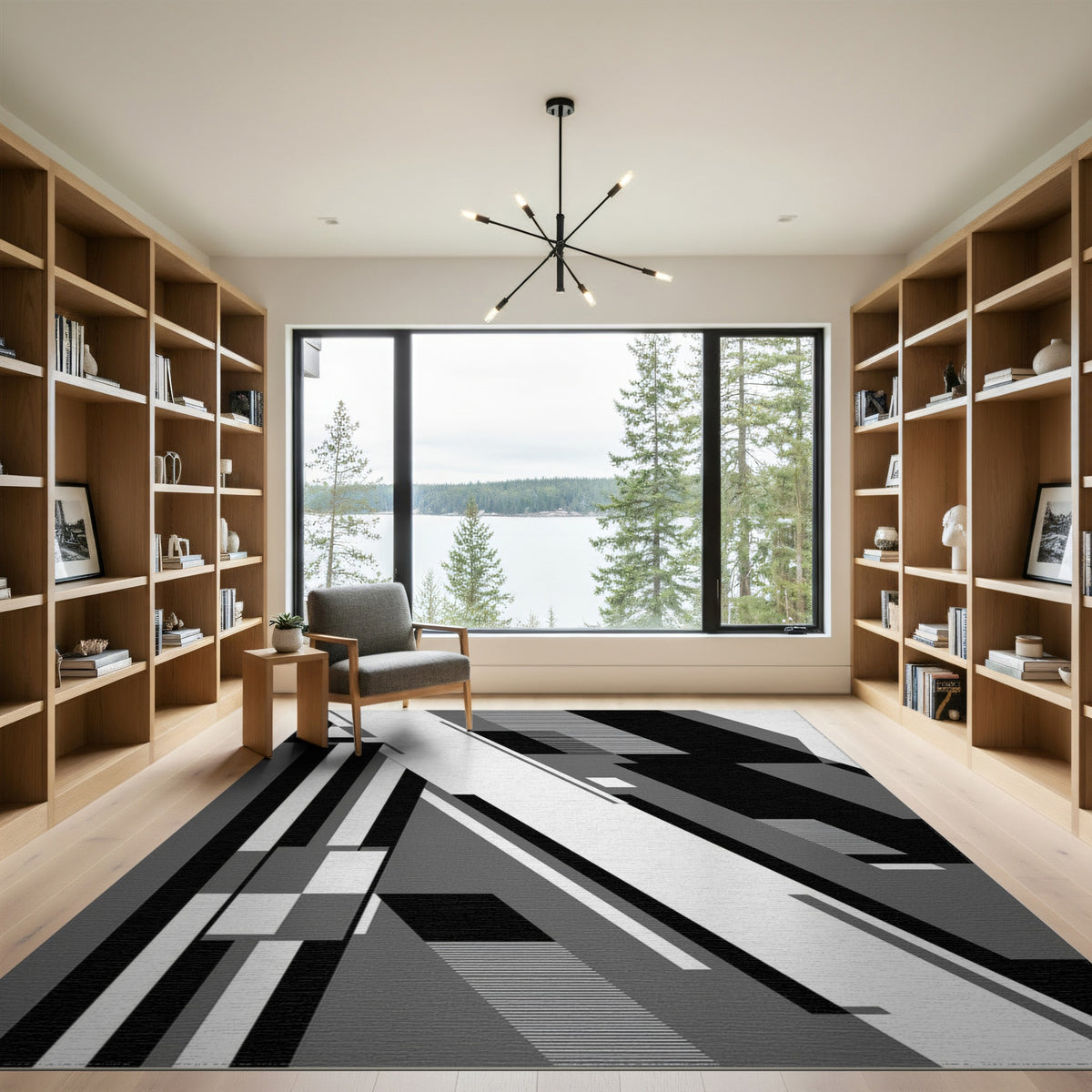 Black White Geometric Modern Area Rug