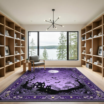 Distressed Vintage Purple Haunted Mansion Halloween Area Rug