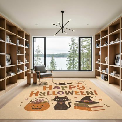 Multi-color and Patterns Happy Halloween Black Cat Kids Area Rug