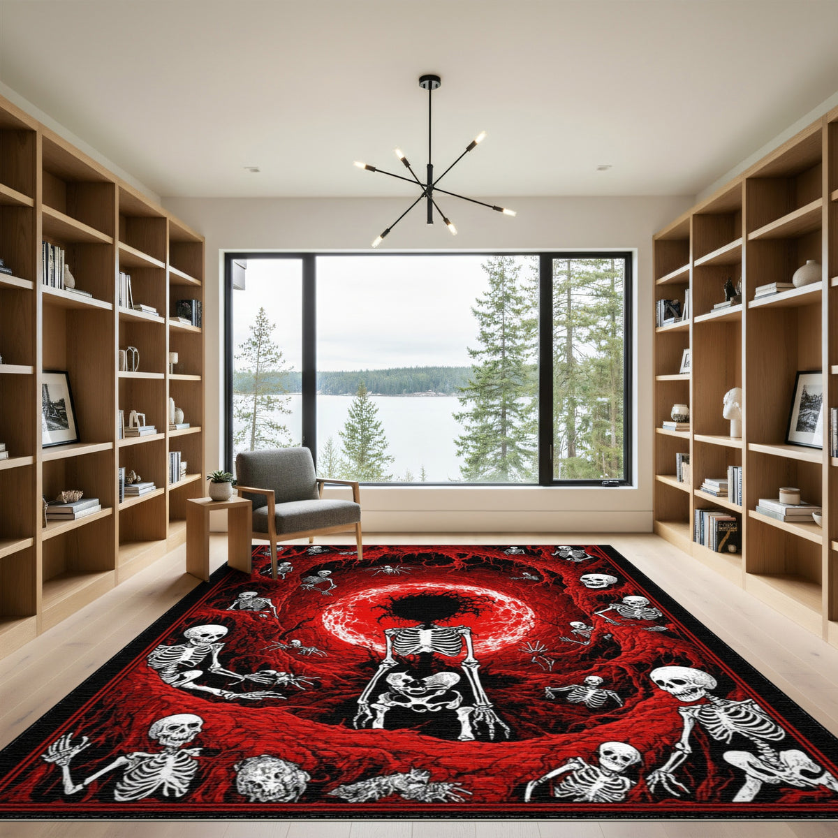 Abstract Area Red Skeleton Vortex Area Rug