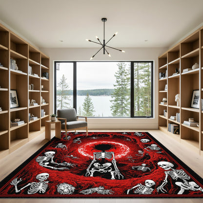 Abstract Area Red Skeleton Vortex Area Rug