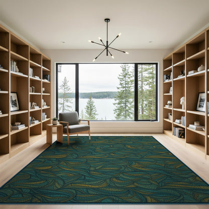 Abstract Area Teal Gold Swirl Abstract Area Rug