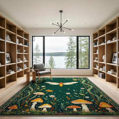 Enchanted Moth Mushroom Green Kids Area Rug