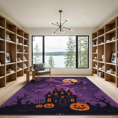 Spooky Haunted House Purple Area Rug