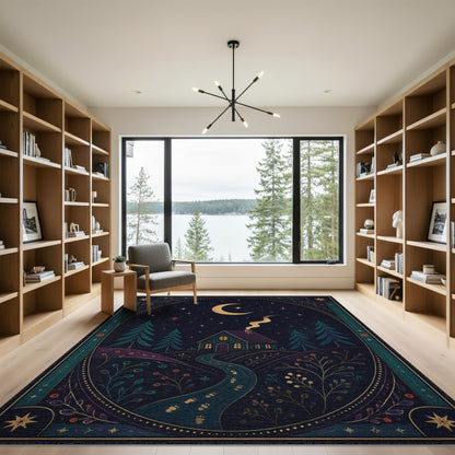 Moonlit Cabin Path Area Rug